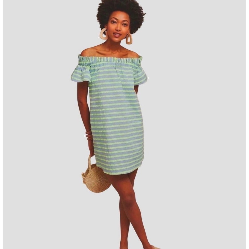 Anthropologie Corey Lynn Calter Bayside Dress SP Lime Stripe Off Shoulder Mini